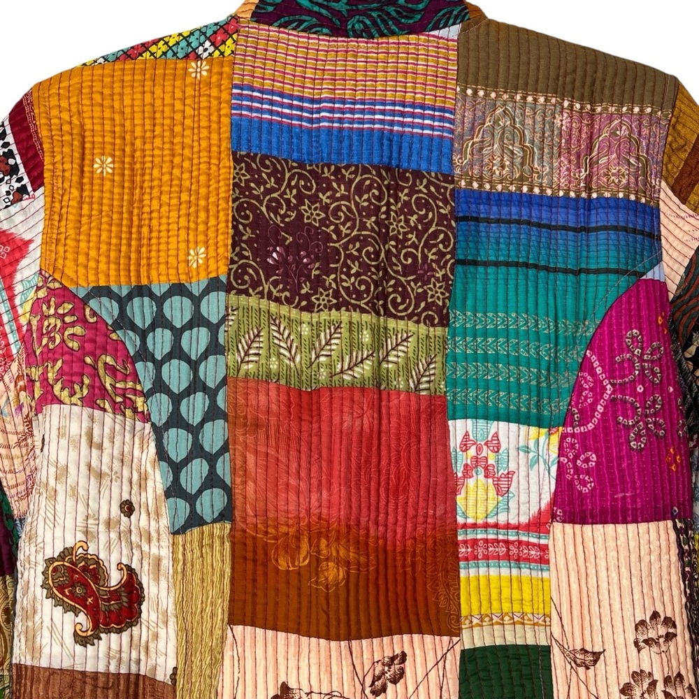 Like New Boho Indian Kantha Quilted Patchwork Silky Reversible Jacket - Picture 6 of 11
